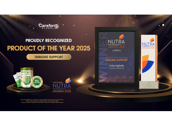 Carefore Global's Colos IgGold winner in prestigious NutraIngredients-Asia Awards